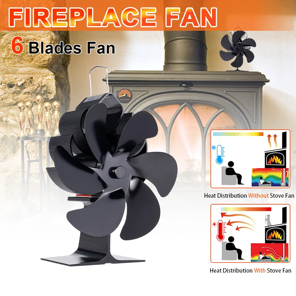 

Heat Powered 6 Blade Stove Fan Eco Fireplace Fan Log Wood Burner Quiet Home Winter Heater Household Efficient Heat Distribution