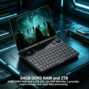 NUEVO GPD WIN Max 2, Mini Laptop Empresarial Portátil de 10.1 Pulgadas con Procesador AMD AI 9 HX 370, 64 GB de RAM, 2 TB de SSD 2