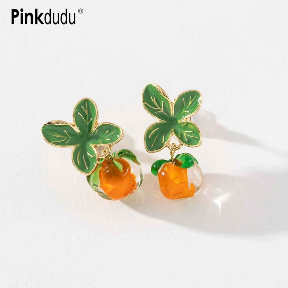 

Pinkdudu Vintage Glazed Persimmon French Stud Earrings Fashion Ins Style Alloy Resin Earrings for Women Jewelry Gifts PD913