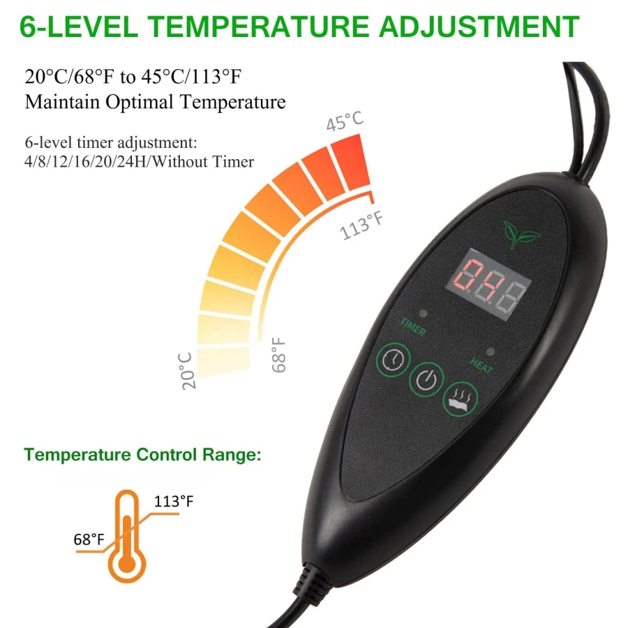 Seedling Heat Mat 3 Sizes Upgrade Seedling Heat Mat Waterproof Heat Pad with 20℃-45℃ Digital Thermostat Controller Hydroponic Seedling Germination