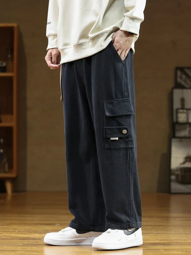 2024 Autumn New Cargo Pants Men Multi-Pockets Cotton Casual Wide Pants Male Workwear Loose Straight Trousers Big Size 7XL 8XL 4