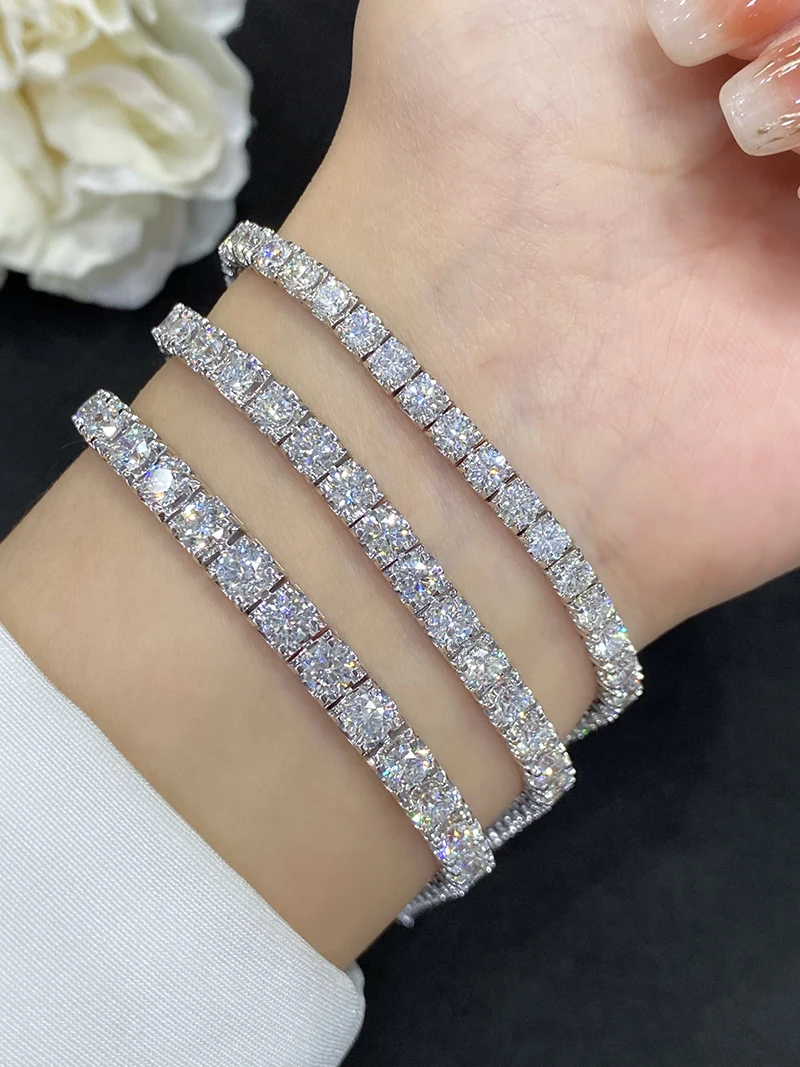 LUOWEND 100% 18K White Gold Bracelet Real Natural Diamond Bracelet Luxury Full DriIl Party Jewelry for Women High Wedding Party