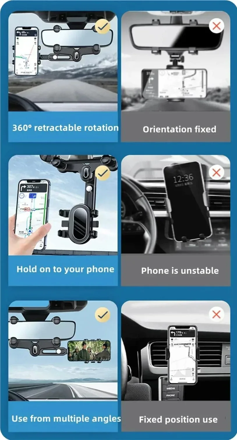 360 ° Einstellbare Auto Rückspiegel Handy Halter Für Auto Rotation Teleskop Multifunktionale Telefon Auto Halterung Steht – Detail 2