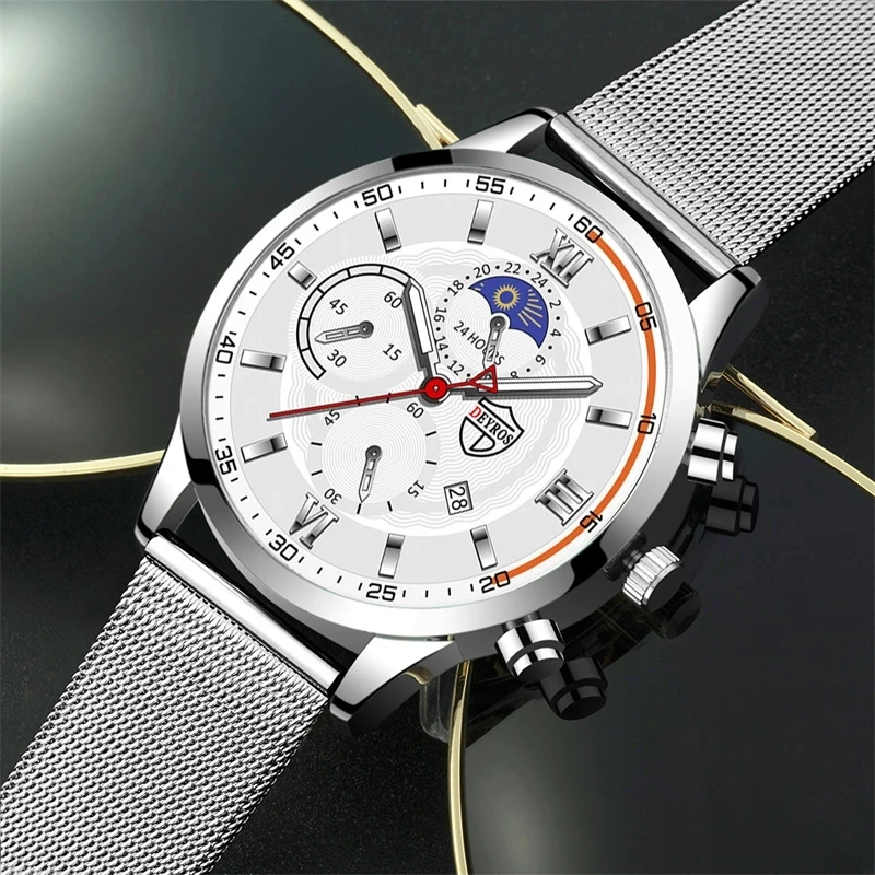 2023 Luxury Brand Fashion Mens Watches Men Business Stainless Steel Mesh Belt Quartz Wrist Watch Man Sports Casual Leather Watch 5