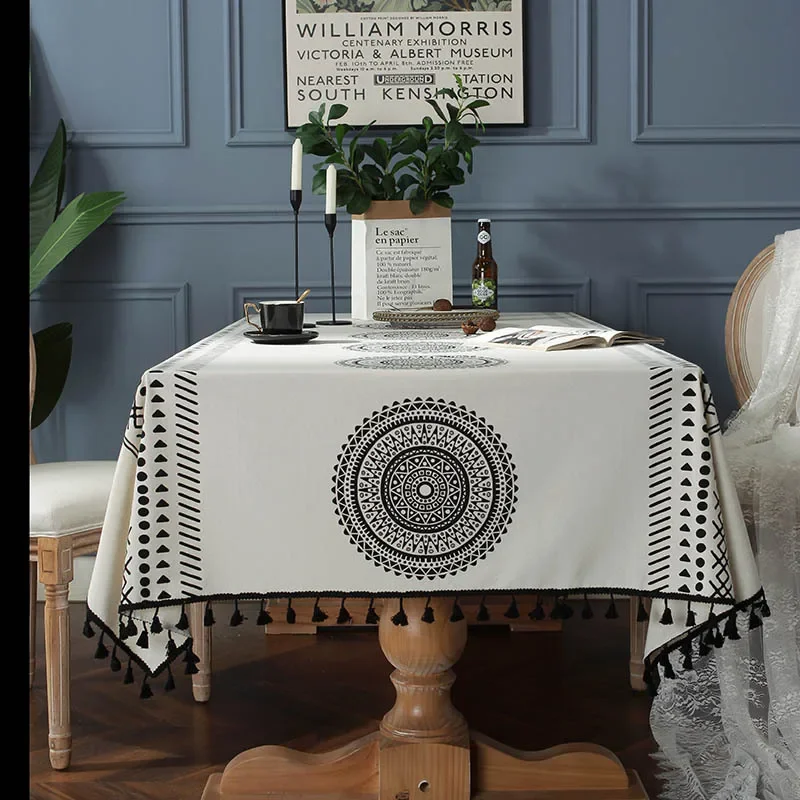 

Kitchen Room Cotton and Linen Rectangular Tablecloth for Table Lace Thick White Wedding Dining Table Cover Tea Table Cloth