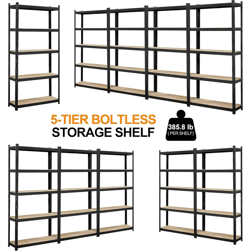 2PCS Storage Shelves 5 Tier Adjustable Metal Shelving Unit Utility Shelves Garage Storage Racks 6