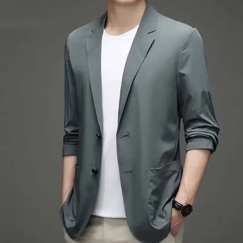Men suits jackets Summer Thin Suit Collar Sunscreen Western-style Clothes Solid Color Lightweight Business Casual Slims Silhoue