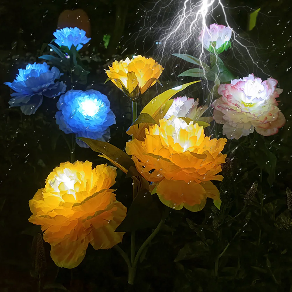 3 Head Solar Garden Lights Hydrangea Rose Flower LED Nightlight Outdoor Waterproof Solar Lawn Lamp for Patch Patio Home Decor