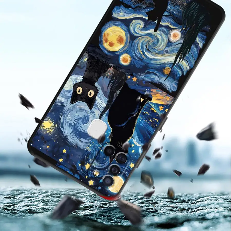 Van Gogh Starry Night Cat Phone Cover Case