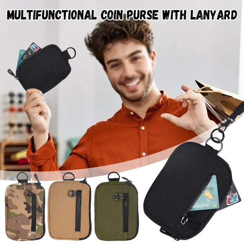 1Pc Outdoor Edc Molle Pouch Wallet Mini Portable Key Card Case Oxford Cloth Pouch Bag Purse with Carabiner Lanyard Bag