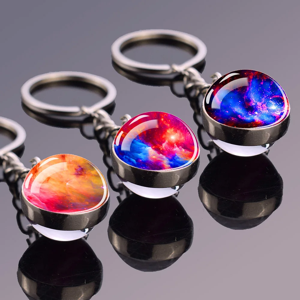 Portachiavi Nebulosa Colorata Aurora Galaxy Universe Space Double Sided Glass Ball Ciondolo Portachiavi Astronomia Gioielli Portachiavi Regalo