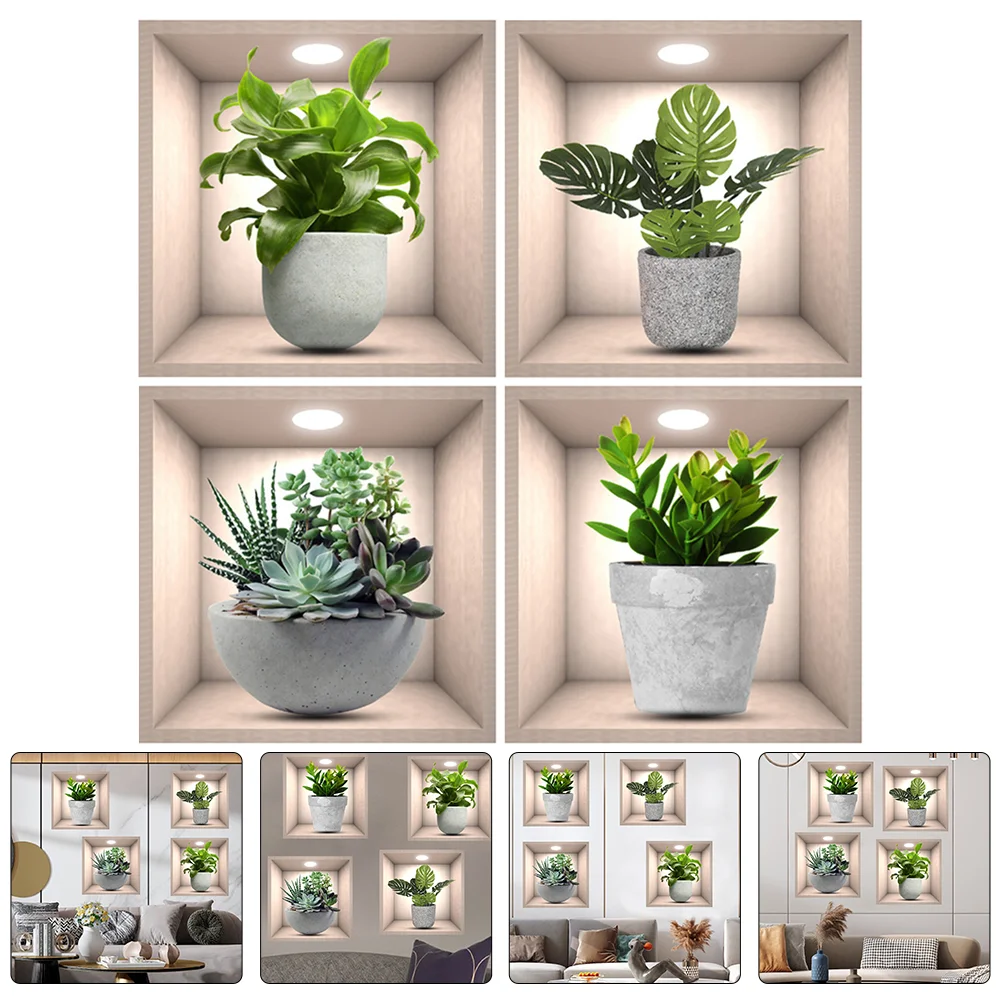 

4pcs Creative Wall Decals Bedroom Background Stickers Bonsai Wallpaper Ornaments