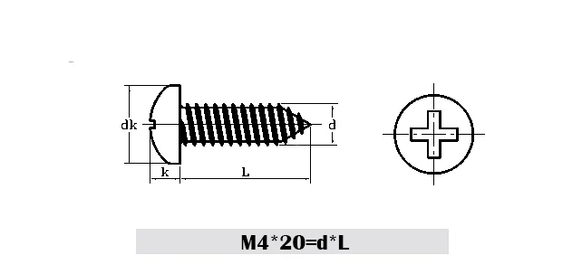 Cruz Recesso Round Pan Cabeça, DIN7981, M4,