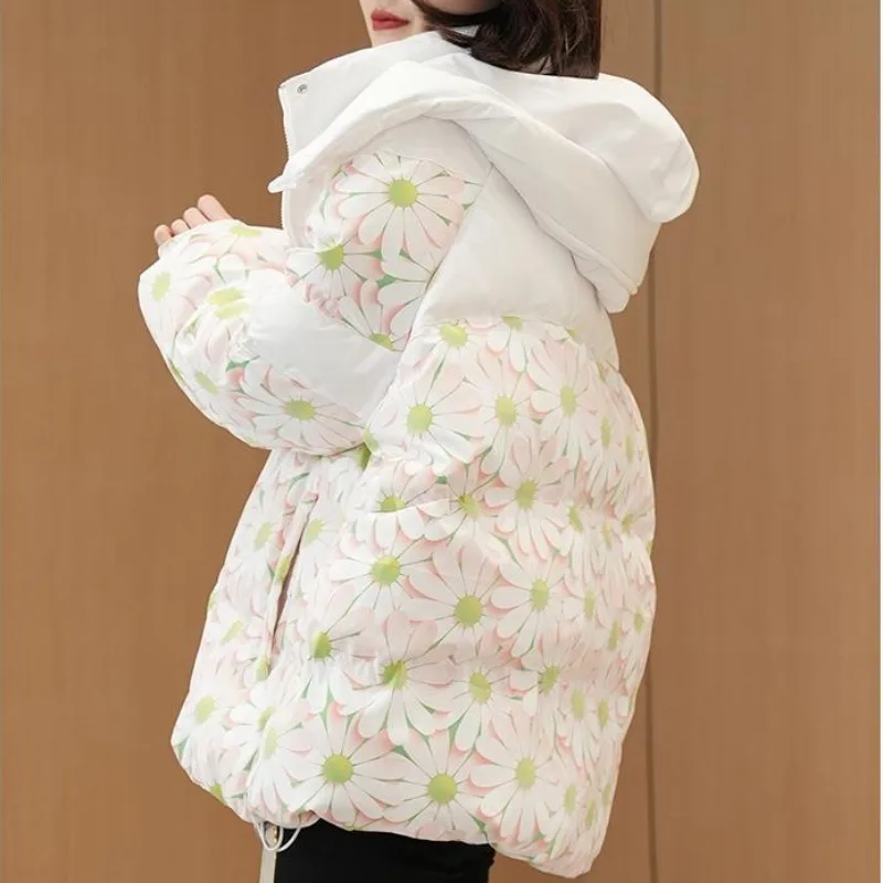 New Women White Duck Down Jacket Winter Coat Female Short Loose Parkas Warm Thick Outwear Fashion Large Size Hooded Overcoat