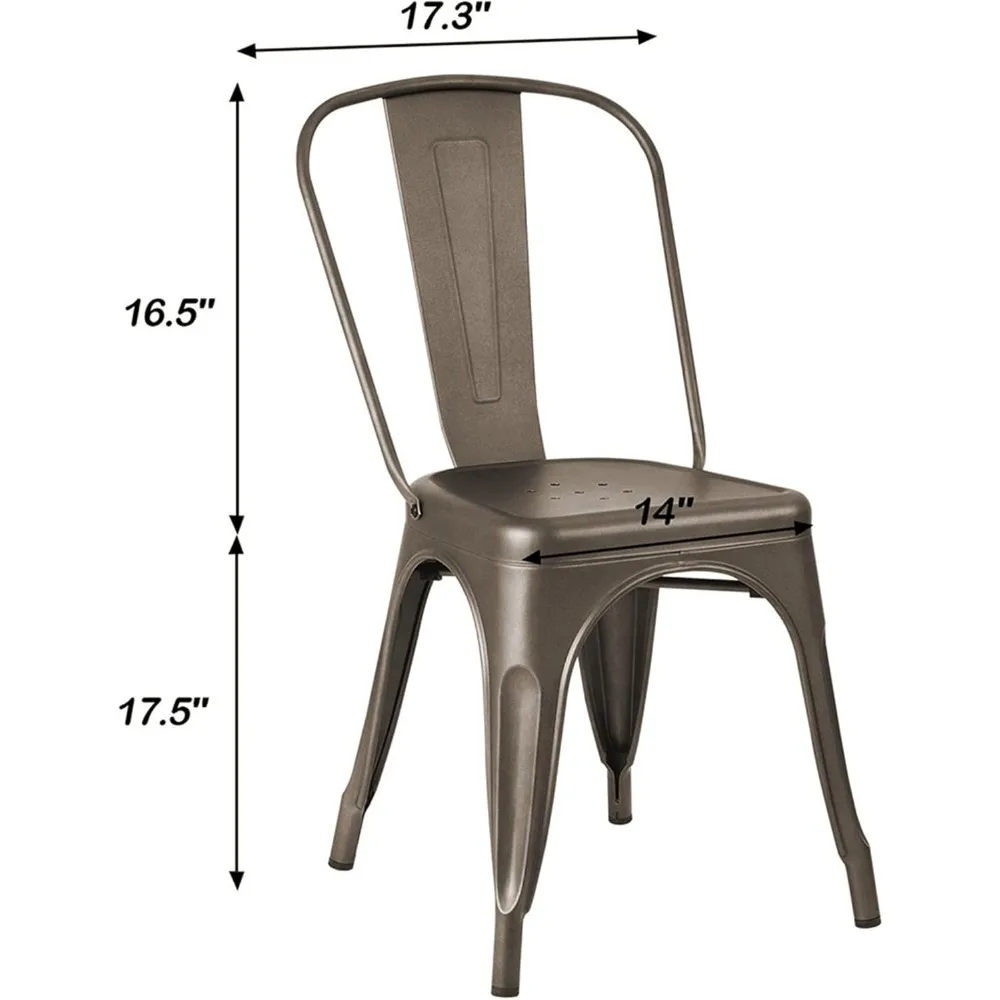Metal Dining Chair Stackable Indoor Outdoor Industrial Vintage Chairs Bistro Kitchen Cafe Side Chairs with Back Set of 4 (Black) 3