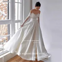 XPAY V Neck Spaghetti Straps Korea Wedding Dresses A Line Satin Bridal Gown Photos Shoot Corset Backless Pleat Lace Bride Dress 1