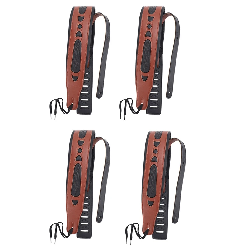 

4X Leather Real Cowhide Guitar Strap For Electric Bass Guitar Adjustable Padded Browm Color