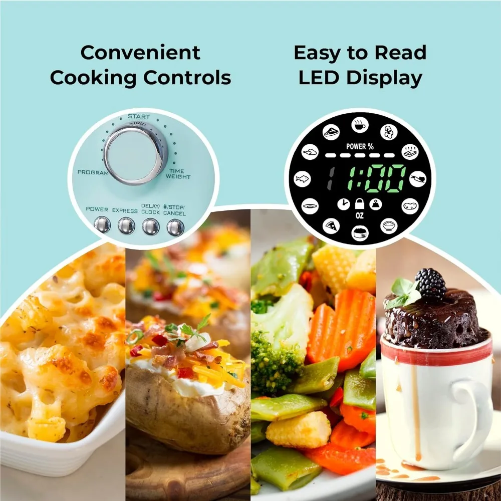 Retro Countertop Microwave Oven 800-Watt 0.9 cu ft 12 Pre-Programmed Cooking Settings Digital Clock Kitchen Appliances