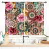 Floral Kitchen Window Curtains, Bohemian Floral Mandala Vintage Paisley Indian Medallion Colorful Flower Blossom Abstract Small