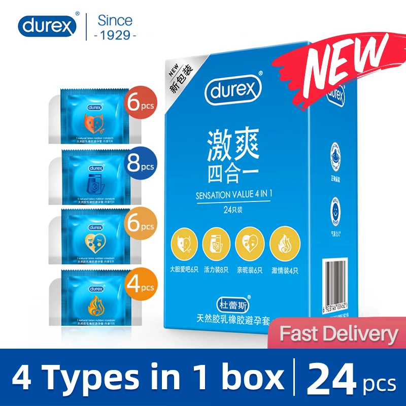 Durex Condoms Sex for Men 4 Types Sex Toys for Adults 18 Condom Sex Tool for Men Lubricated Natural Rubber Latex Penis Sleeve