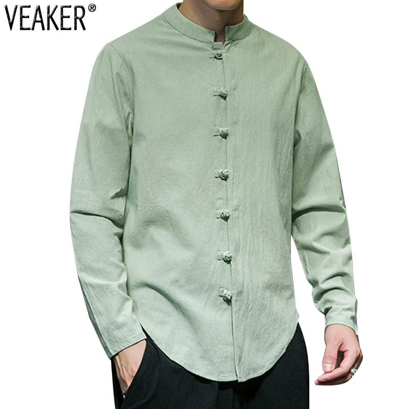 

2022 New Men's Summer Breathable Linen Shirts Male Long Sleeve Solid Color Cotton Shirt Tops M-5XL