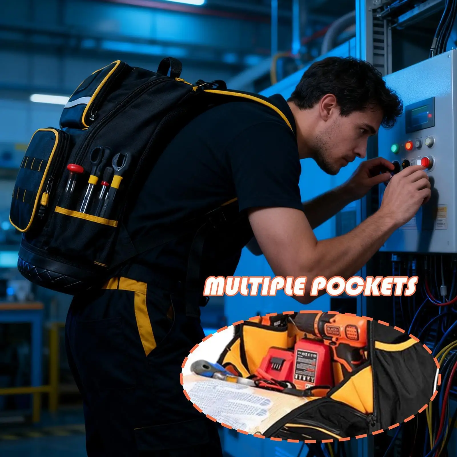 전기 기술자용 백팩 하드 바닥 작업용 가방 건설 현장 수리 작업 가정 프로젝트 야외용