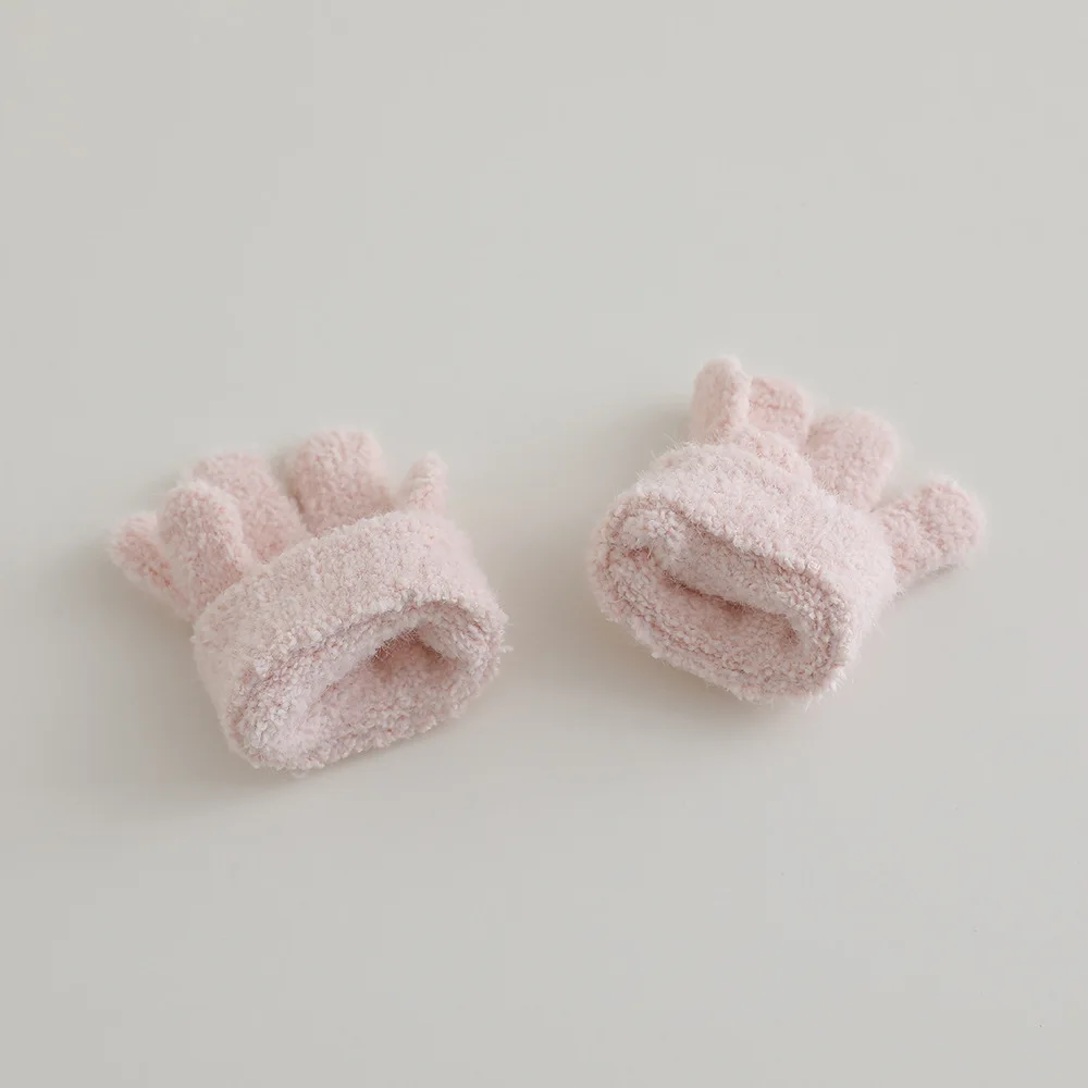 Autumn Winter Warm Thicken Girls Baby Gloves Bunny Cartoon Kids 1-3Y Five Fingers