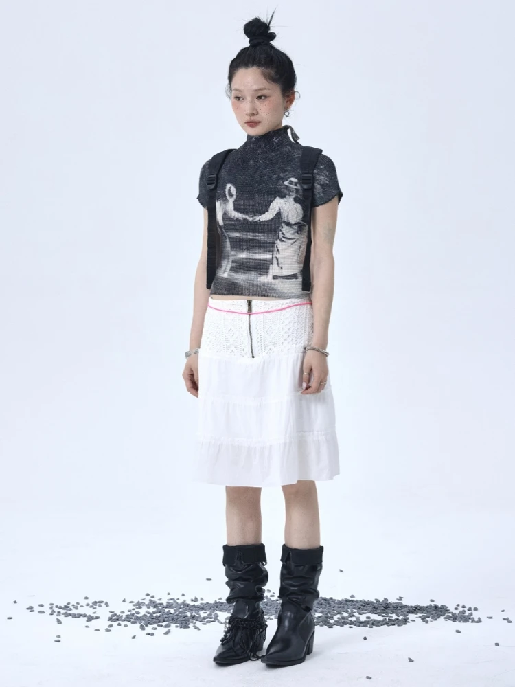 

T-shirt Short Sleeve Polyester Turtleneck Women's Gray Retro Summer Top Casual Slim with Elastic Thin Breathable Fashion Simple