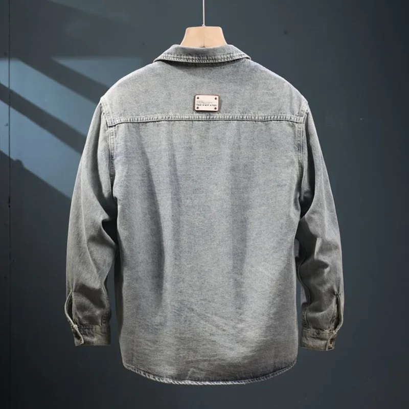 Heavy Industry Wash Workwear Denim Shirt Jacket Men High Street Handsome Chest Pocket Versatile Cargo Jacker Man Autumn Clothes