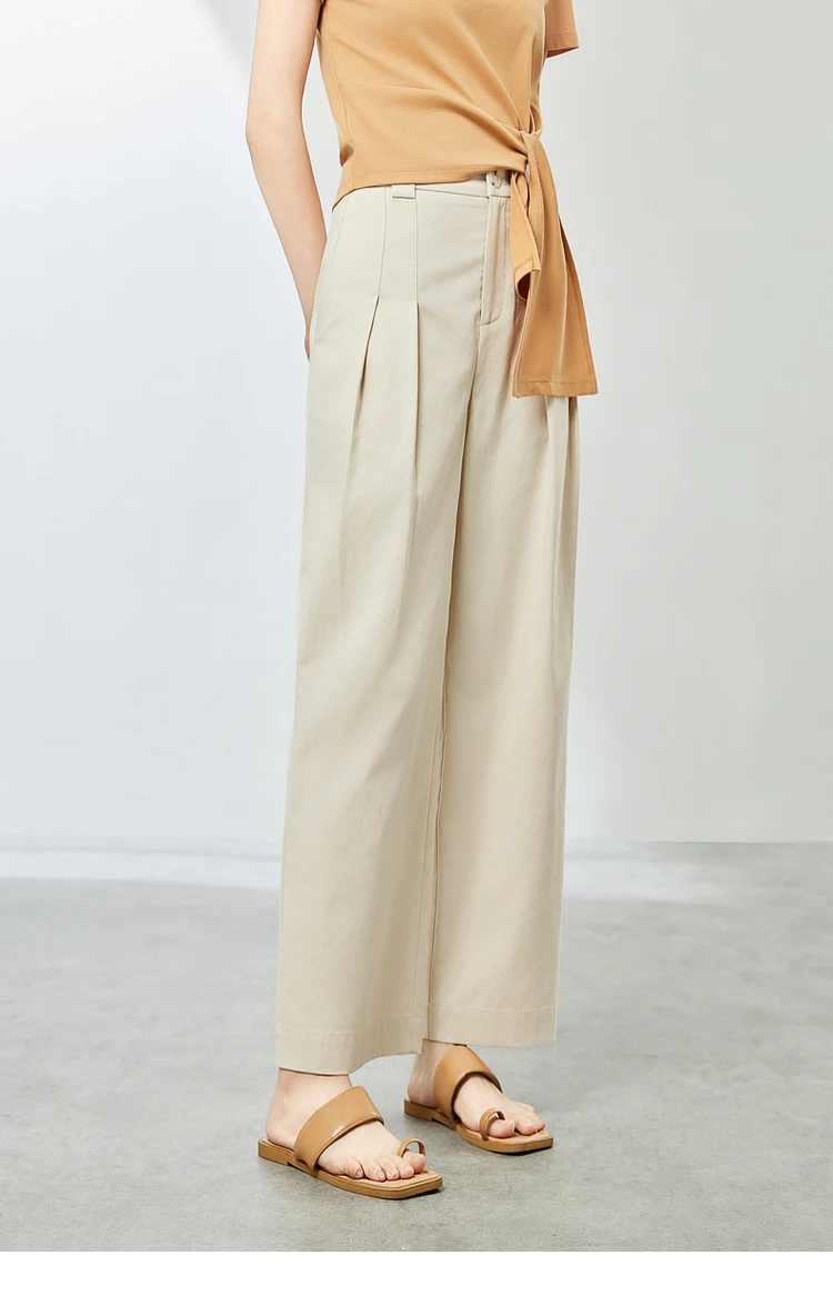SENTUBILA Wide Leg Ankle-Length Pants 2024 Summer New Fashion Elastic Waist Cotton Casual Trousers Straight Loose Pant 142K53683