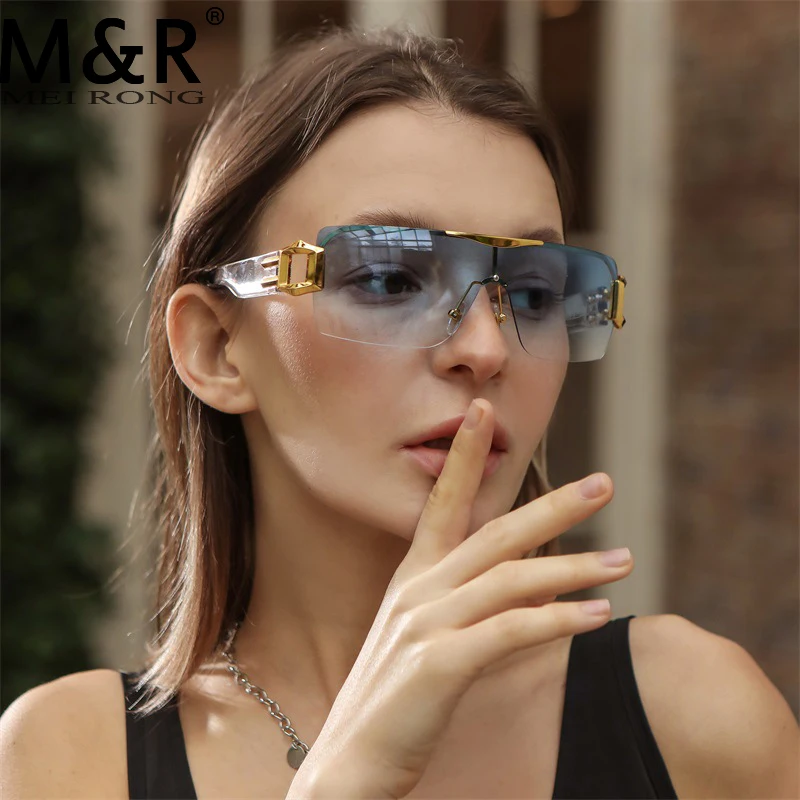 

Y2K Futuristic Sunglasses Fashion Frameless Trendy Sunglasses Female Personality One Piece Eyewear UV400 Oculos De Sol