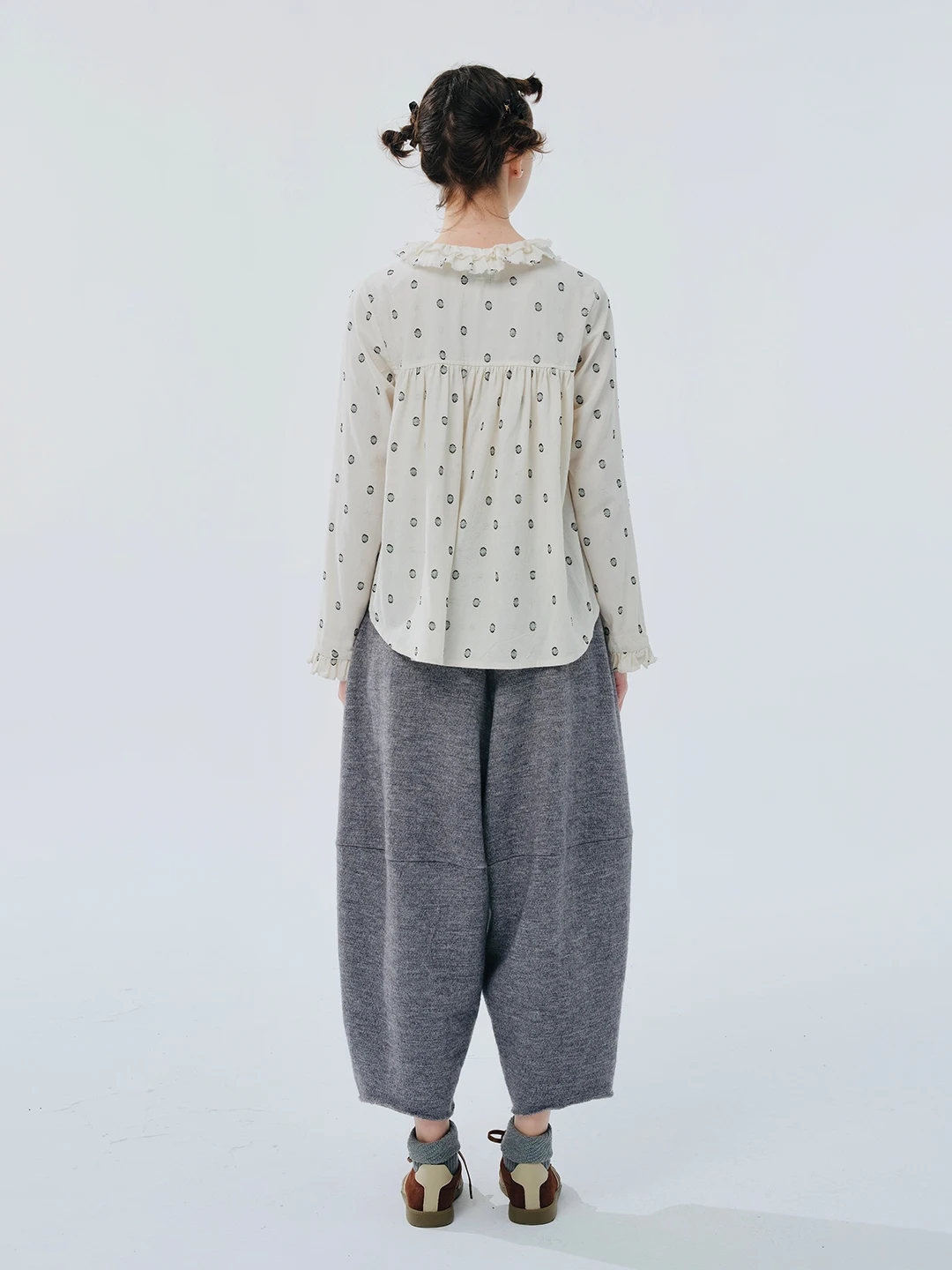 IMAKOKONI original design elastic waist solid color pocket casual trendy nine-point pants wide-leg pants women's spring 244444