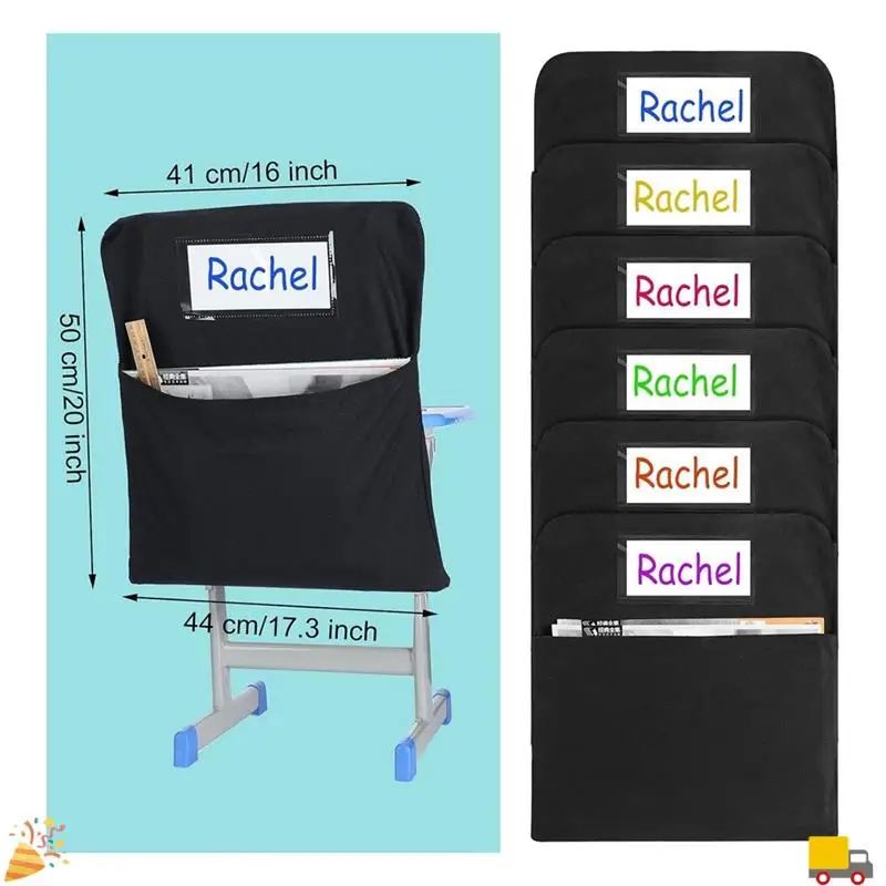 6Pcs Chair Storage Pocket Chair Bag Pockets For Classrooms Student Pockets Organizer With Name Tag