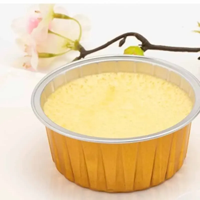 Round Golden 125ml No Lid Baking Mould Air Fryer Oven Foil Cake Cups High Temperature Resistant Aluminium Foil Box Tray(20pcs)