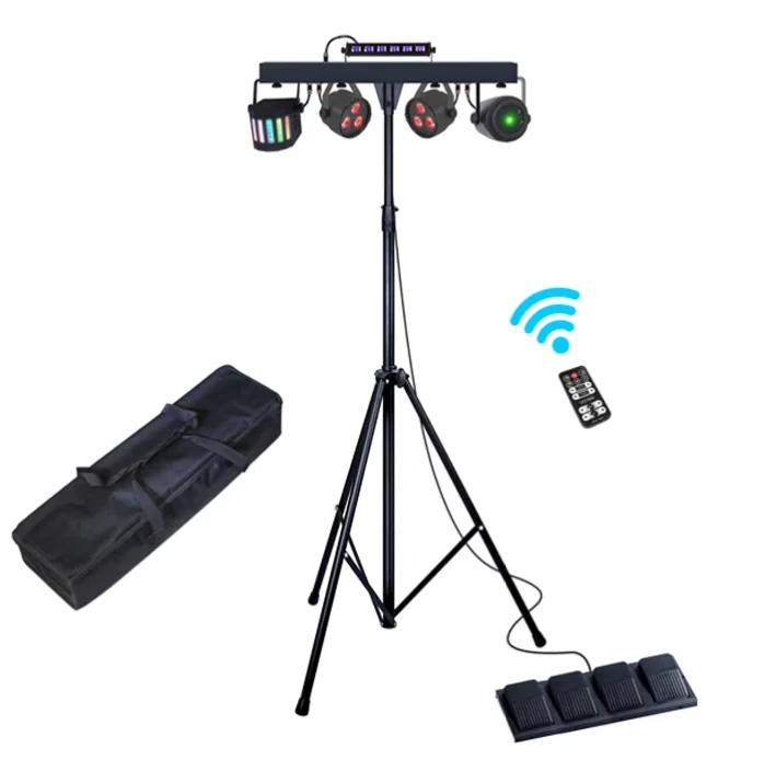 3-IN-1 PAR 라이트 + 더비 + 레이저 멀티 스테이지 조명 시스템, 휴대용 DJ 장비, 캐리 백 포함, 무선 풋 스위치