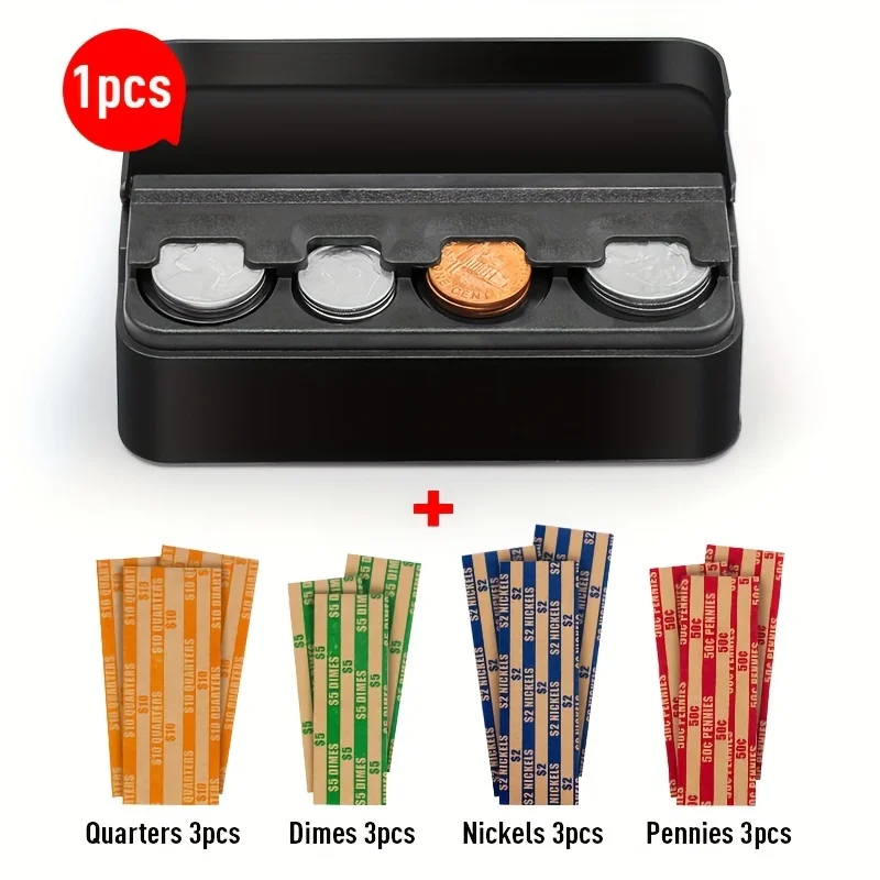 Car Change Organizer 12 Coin Wrappers 1 Coin Holder Money Dispenser Car & Trucks Accessories Black Plastic BOX