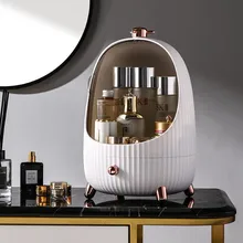 Caja de almacenamiento de maquillaje con luz LED, organizador de gran capacidad para cosméticos, lápiz labial, cajón, contenedor, cubierta transparente