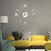 3D DIY Wall Clock Modern Frameless Large Mirror Surface Effect Wall Clock for Home Living Room Bedroom Decoration (Silver) 2