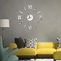 3D DIY Wall Clock Modern Frameless Large Mirror Surface Effect Wall Clock for Home Living Room Bedroom Decoration (Silver) 2