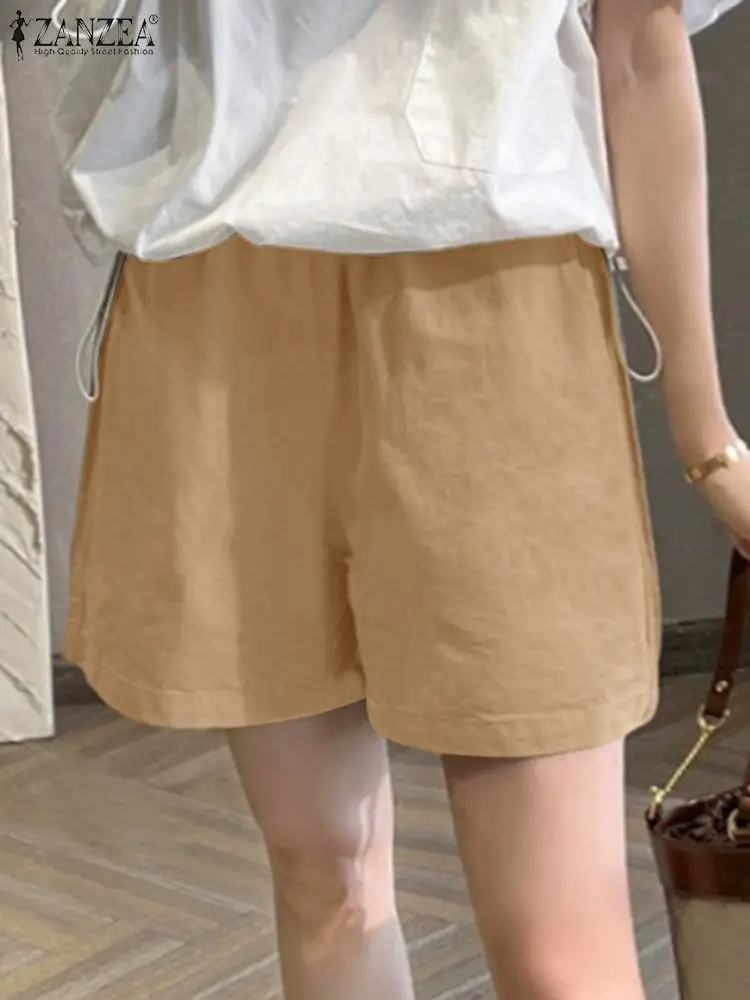 

ZANZEA Korean Fashion Loose Shorts Women Casual Solid Color Elastic Waist Everyday Short Pant 2024 Summer Holiday Short Trouser