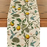 Spring Summer Lemon Tree Bird Flower Linen Table Runner Party Decor Reusable Kitchen Dining Table Runner Wedding Decorations 1