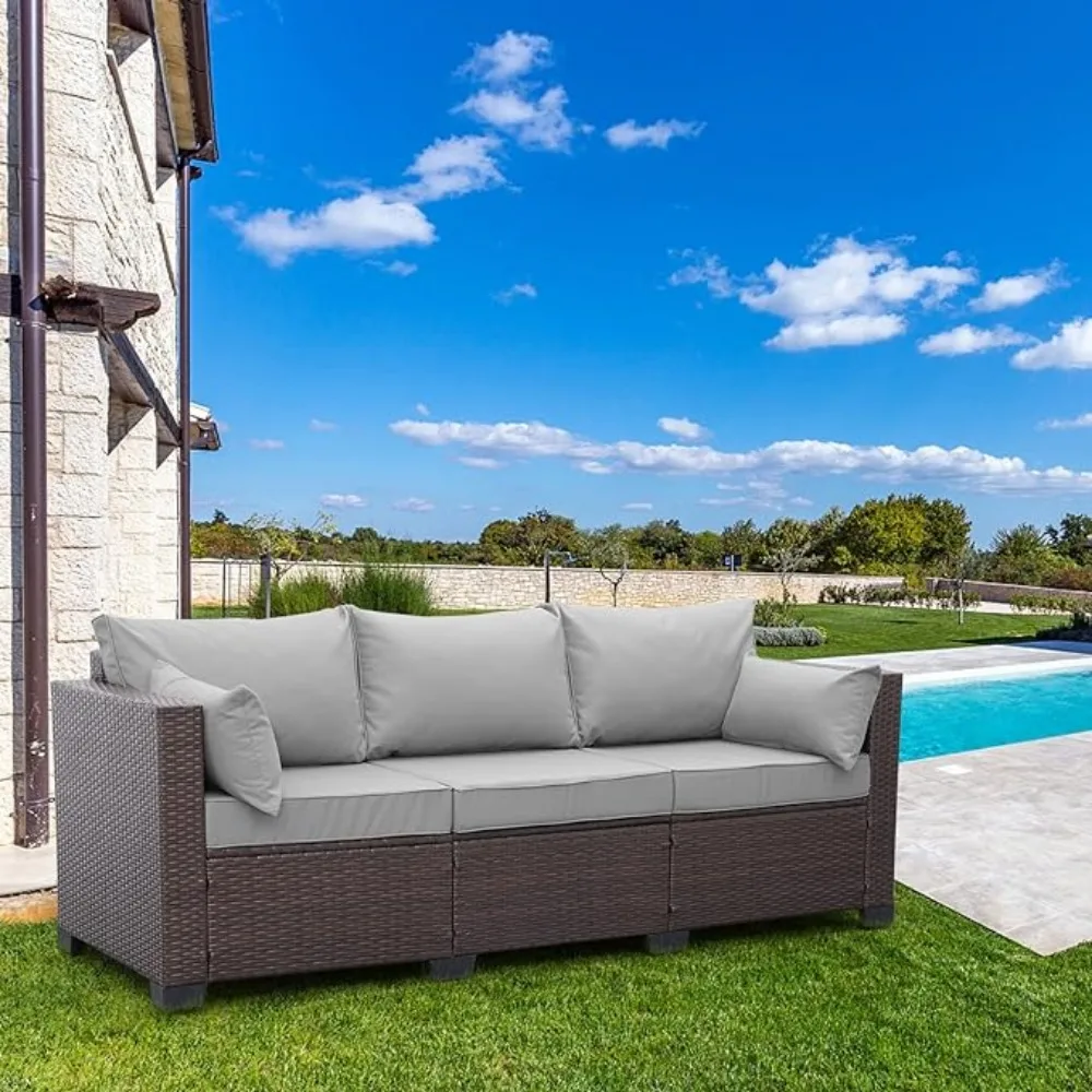 Outdoor sofa set Outdoor rattan furniture set Patio 3 Seater Sofa Outdoor Furniture with Waterproof Cover Anti-Slip Cushions