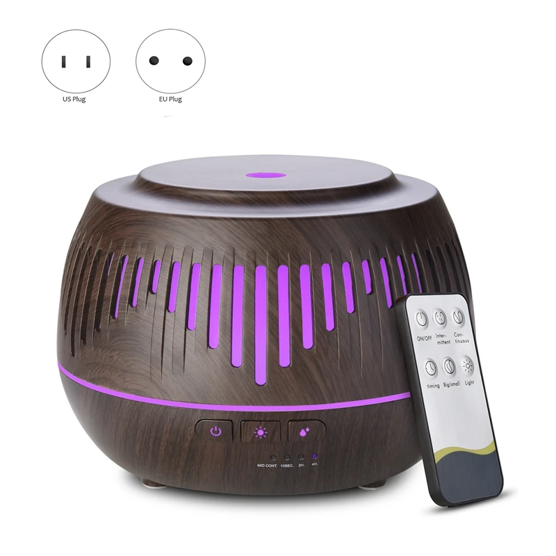 

500ML Wood Grain Aromatherapy Essential Oil Diffuser Aroma Air Humidifier With Remote Control LED Light