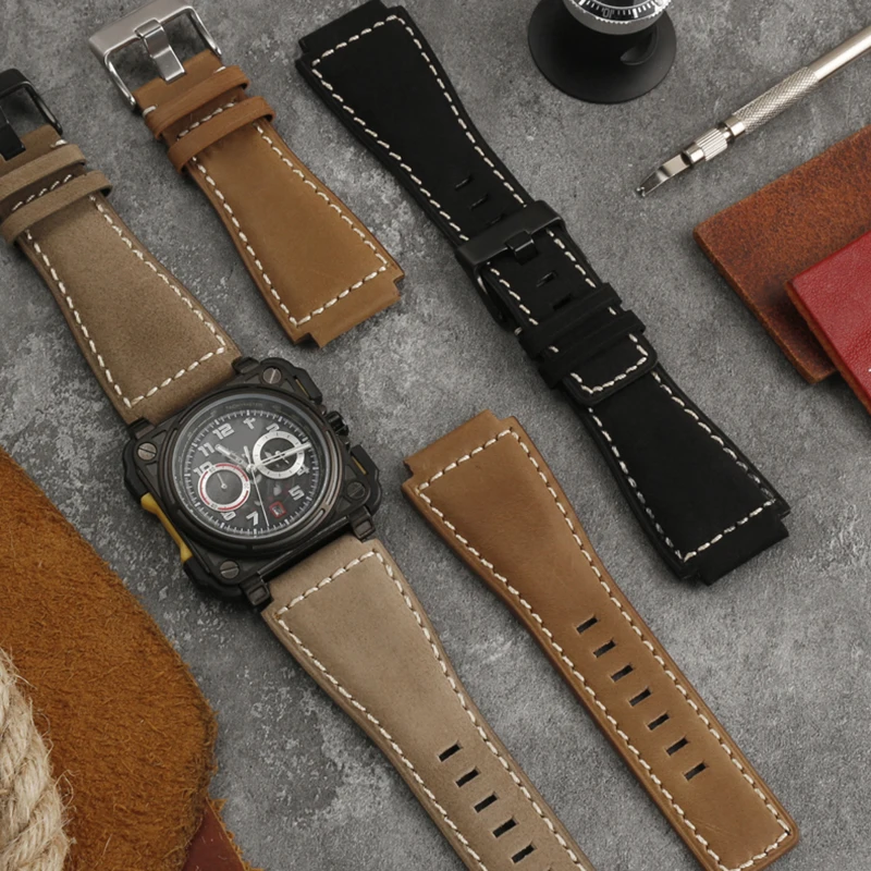 34*24Mm Convesso Per Bell & Ross B & R Br-01 Br-03 Cinturino Cinturini In Vera Pelle Di Alta Qualità Bracciale Da Polso Da Uomo