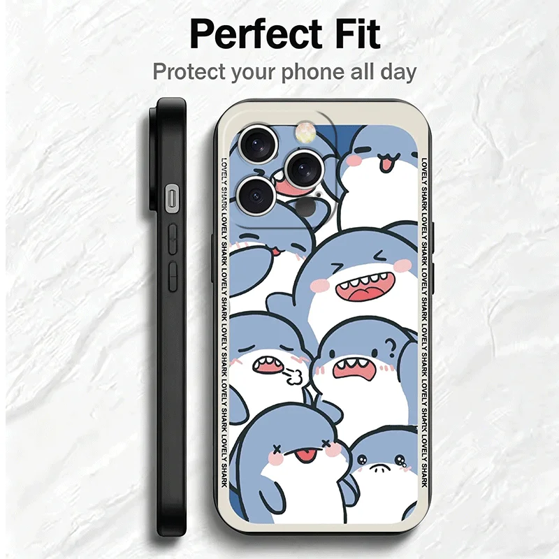 Cartoon Cute Shark Soft Black Phone Case Back Cover