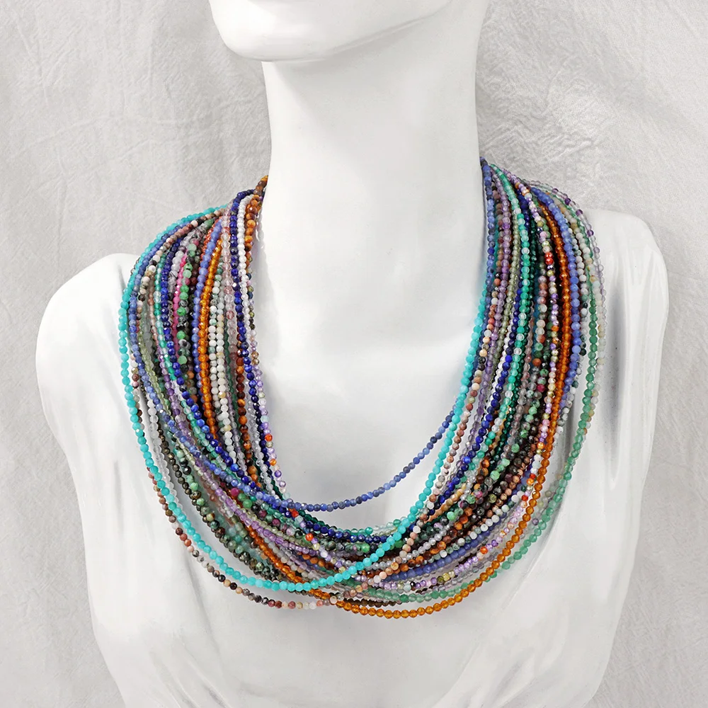 2mm Natural Stone Beads Necklace Simple Female Women Handmade Bohemia Choker Necklaces Tourmaline Crystal Chain Fashion Jewelry