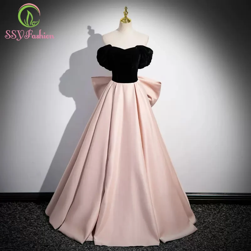 

SSYFashion New Banquet Elegant Pink Satin Evening Dress Sweetheart A-line Long Classic Party Formal Gowns Vestidos De Noche