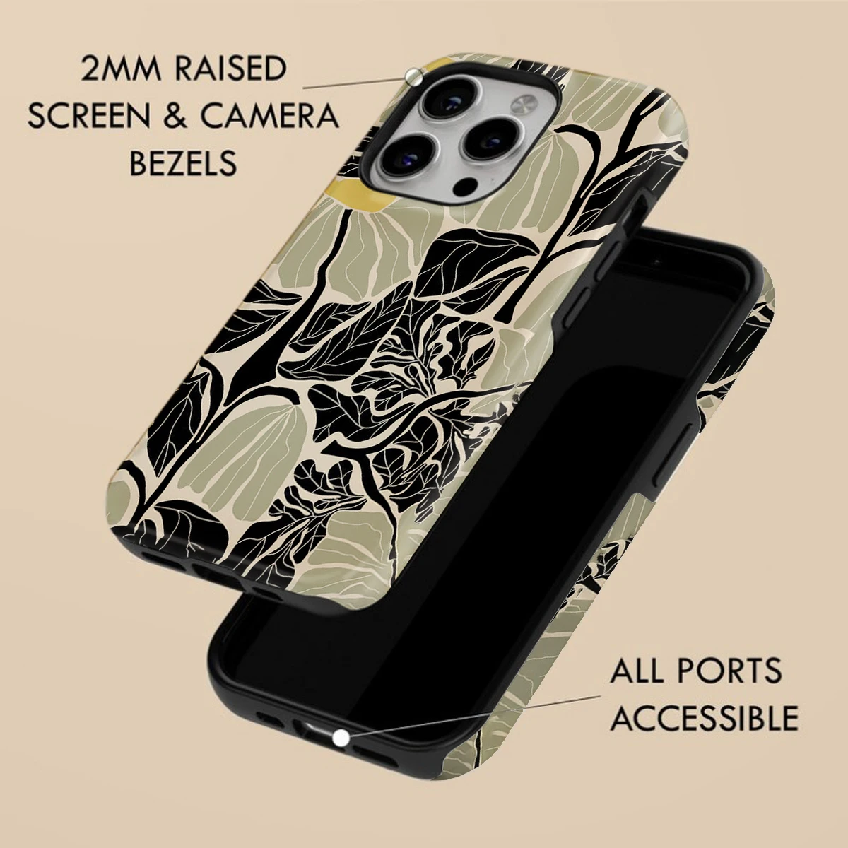 Magnetic Shockproof Phone Case with Abstract Lotus Leaf Design – Hard Acrylic Cover