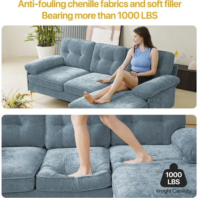 Convertible Sectional Sofa Couch, L-Shape Sofa Couch with Chaise Convertible,ChenilleFabric Upholstered for Office 4
