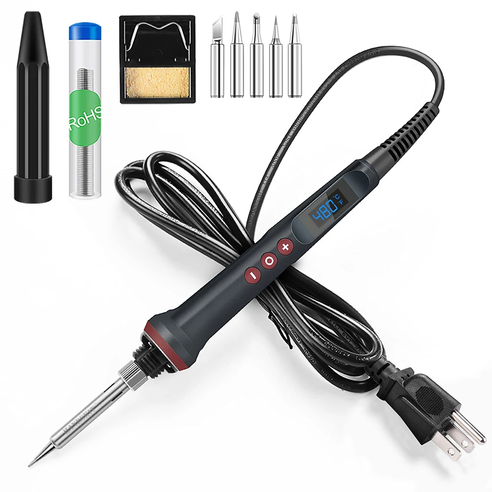 Electronics Repair Soldering Kit 90W Adjustable Temperature Soldering Iron Kit - 9-in-1 Set With Stand, Tips & Solder For Electronics Repair 90W Adjustable Temperature Soldering Set